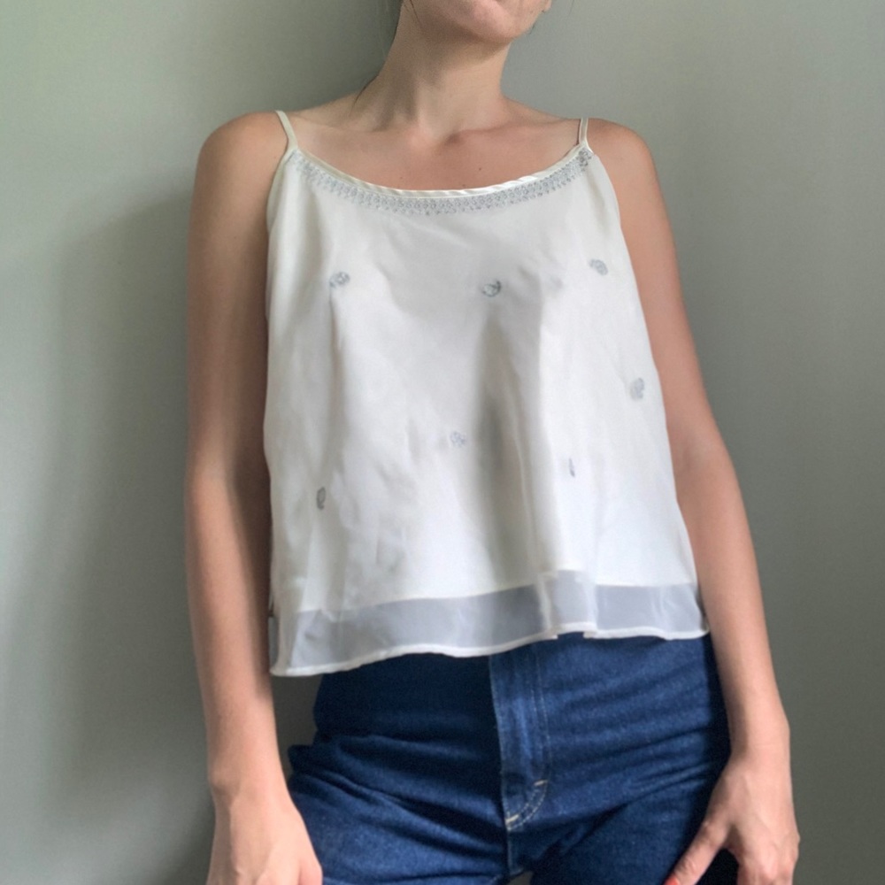 3/$20 Vintage Valerie Stevens white & silver tank